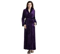 Bata de forro polar para mujer Generisch, larga, con capucha, bata de baño extra larga con cinturón, bata de sauna de estilo teddy, bata de forro polar esponjosa, kimono, camisón, bata de casa