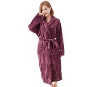 Bata De Franela Lisa Para Mujer, Ropa De Dormir Cálida De Invierno, Albornoz Informal, Ropa De Descanso Para Parejas, Camisón De Lana Coral Para El Hogar,Púrpura 2 Mujeres,L