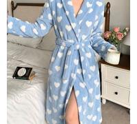 bata de franela para mujer es excepcional, acogedora, y un hermoso diseño azul de amor, ideal para usar de casa como una bata de baño temática de amor.