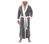 Bata De Invierno Para Hombres Albornoz ropa camisón ropa de dormir Casual de manga larga for hombre invierno cálido bata de franela chal de felpa bata de baño masculina salón hogar(Gray White,L)