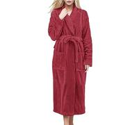Bata de invierno para mujer, forro polar, albornoz de franela mullido, agradable al tacto, suave kimono térmico, cálido, ropa de dormir cómoda y suave