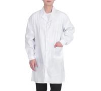 Bata de laboratorio de manga larga para hombre, camisa blanca de trabajo médico, solapa frontal con botones, puño ajustable para uso diario, Blanco, L