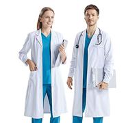 Bata de Laboratorio Hombre Mujer, CoatCool Bata Medico Algodón Poliéster Bata Blanca Manga Larga Bata Laboratorio Disfraz Doctora para Estudiantes Escuela Laboratorio de Ciencia Enfermera Cosplay, XL