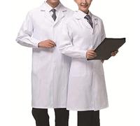 Bata de laboratorio unisex blanco, Mcvcoyh, para mujeres y hombres, capa de algodón, L