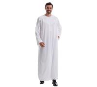 Bata de manga larga de color sólido masculino ropa árabe falda media, Blanco, 3XL