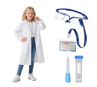 Bata de médico para niños, bata de laboratorio, color blanco, disfraz para jóvenes y niñas, abrigo de laboratorio, manga larga, medicina con gafas protectoras, tubo de ensayo para Doctor Fancy Dress