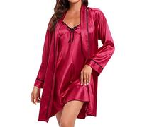 Bata de mujer con camisón de dos piezas de satén sexy conjunto de ropa de dormir de seda albornoz corto negligees boda paquete de 2 unidades nuevo traje de satén camisola pijamas mujer verano