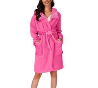 Bata de mujer de algodón de invierno, albornoz corto de rizo para mujer, albornoz de lujo suave poncho de surf súper suave, toalla de felpa suave, kimono, traje de casa con cinturón, Rosa intenso