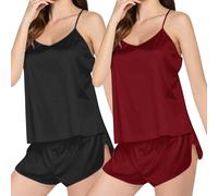 Bata de mujer ligera de satén, sin mangas, pijama de seda, cuello en V, camisola, pantalones cortos, sin mangas, fino, transpirable, pijama, novia, dama de honor, informal, fiesta, marrón, L