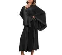 Bata de mujer tul, kimono satinado con cinturón, manga larga, ligero, elegante, cuello V para descanso