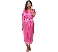 Bata de satén de encaje de verano sexy ropa de dormir lencería Chemises mujeres seda largo camisón boda dama de honor batas, A, 3XL