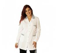 Bata de trabajo para mujer, chaqueta de mujer, maestra de guardería, colf, laboratorio, manga larga, fabricada en Italia, Blanco Con Rayas Verdes, S