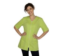 Bata de Trabajo para Mujer con Cremallera, Estilo Simple, Mangas Cortas, Escote en V, para Esteticista, Peluquera, Maestra de Jardín de Infantes, Alimentación, verde lima, S