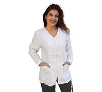 Bata de trabajo para mujer, manga larga, con cremallera, para esteticista, peluquera, OSS, enfermera, dentista, Color blanco., XXL
