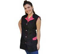 Bata de trabajo para mujer, sisa, casaca para obrera, maestra, empresas limpieza, delantal para frutería,gastronomía, Negro , XXL
