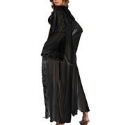 Bata de tul para mujer con capucha, kimono estampado, escote profundo, sexy, transparente, cinturón incluido