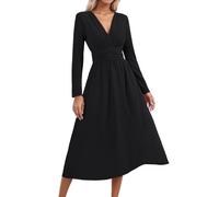 Bata elegante e informal para mujer, estilo Manches Longues, estilo ETE/Automne Elgante, vestido semiformal, Negro, L
