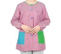 Bata Escolar Unisex - Babi Profesora Cuadros - Bata Maestra Manga Larga para Adulto - Rojo M