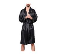 Bata Hombre Seda Pijamas finos de verano for hombre, batas de baño de manga larga for el hogar, ropa de dormir de satén de seda negra, ropa de dormir for hombre Para Spa(Color02,7XL(110-125KG))