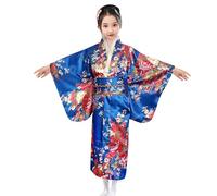 Bata kimono de cosplay de Helloween 2025 para niños y niñas, kimono yukata, anime, cosplay, bata de seda para niñas, azul, 6-7 años
