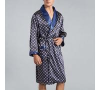 Bata kimono de seda satinada para hombre, pijama de lujo, bata de baño, ropa de descanso, ropa de dormir, camisón conjunto de pijama azul marino, plateado, gris, L-3XL (2XL azul marino)