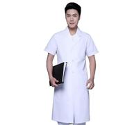 Bata Laboratorio Bata de Laboratorio de Manga Corta, Uniforme médico y de enfermería, Chaqueta Blanca Larga con cinturón Ajustable for Hombre.(B Short,M)