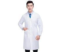 Bata Laboratorio Bata de Laboratorio de Manga Corta, Uniforme médico y de enfermería, Chaqueta Blanca Larga con cinturón Ajustable for Hombre.(C Long,M)