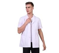 Bata Laboratorio Bata de Laboratorio de Manga Corta, Uniforme médico y de enfermería, Chaqueta Blanca Larga con cinturón Ajustable for Hombre.(A,M)