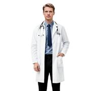 Bata Laboratorio Blanca Unisex con Maniche Lunghe, 3 Tasche e Bottoni, Bata Enfermera Sanitaria, Uniformes Sanitarios, Uniforme Limpieza, Camice Medico per Infermieri, Medici e Cosplay Científico