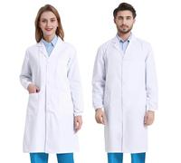 Bata Laboratorio Mujer Hombre, COCREAZY Bata Blanca Laboratorio Algodón Bata Medico Hombre Bata Blanca Mujer Manga Larga Bata de Laboratorio Bata Enfermera Disfraz Adulto Bata Profesora Estudiante,XXL