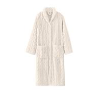 Bata larga de felpa para mujer, bata de baño de forro polar grueso jacquard con botones y bolsillos, acogedora y suave, para invierno, otoño, descanso, spa, cómoda ropa para el hogar, blanco, XL