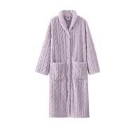 Bata larga de felpa para mujer, bata de baño de forro polar grueso jacquard con botones y bolsillos, acogedora y suave, para invierno, otoño, descanso, spa, cómoda ropa para el hogar, Morado (, L