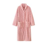 Bata larga de felpa para mujer, bata de baño de forro polar grueso jacquard con botones y bolsillos, acogedora y suave, para invierno, otoño, descanso, spa, cómoda ropa para el hogar, rosa, XL