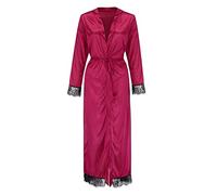 Bata larga de seda tipo kimono para mujer, bata de baño, lencería y brasier transparente con espalda transparente, 34ddd, Win Red, S