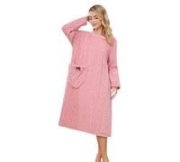 Bata Mujer Invierno - Bata de Baño Larga de Color Liso de Forro Polar Coral con Bolsillos Diseño de Punto Y Cuello Redondo para Máxima Comodidad Y Calidez En Casa (L)