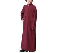 Bata musulmana Jubba Kaftán de color sólido Thobe para niño, ropa de oración media, algodón, una sola capa, color blanco, longitud de Dhoti, vestido Jalabiya para niño, Vino, 13-14 años