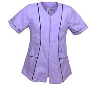 Bata para esteticista o peluquera de algodón, con cremallera, ideal para quienes trabajan en un centro estético o de masajes, violeta, X-Large