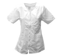 Bata para esteticista o peluquera de algodón, con cremallera, ideal para quienes trabajan en un centro estético o de masajes, Bianco, XX-Large