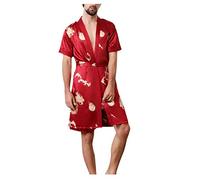 Bata para hombre de seda ligera - Albornoz corto de satén para hombre, bata de sauna, kimono, bata de manga larga, bata de noche, camisón de satén, bata de casa, regalos para hombres, borgoña