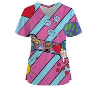 Bata quirúrgica con Estampado de Perezoso for Mujer, Camiseta de Uniforme de Enfermera de Manga Corta con Cuello en V y Bolsillo, for Trabajo de enfermería(Color7,S)