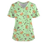 Bata quirúrgica con Estampado de Perezoso for Mujer, Camiseta de Uniforme de Enfermera de Manga Corta con Cuello en V y Bolsillo, for Trabajo de enfermería(Color11,M)