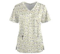 Bata quirúrgica con Estampado de Perezoso for Mujer, Camiseta de Uniforme de Enfermera de Manga Corta con Cuello en V y Bolsillo, for Trabajo de enfermería(Color15,M)