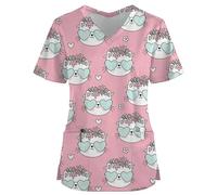 Bata quirúrgica con Estampado de Perezoso for Mujer, Camiseta de Uniforme de Enfermera de Manga Corta con Cuello en V y Bolsillo, for Trabajo de enfermería(Color1,S)