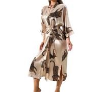 Bata Seda Mujer Bata larga for mujer, ropa de casa, sexy, kimono de leopardo, bata de baño, primavera y verano, ropa de dormir de satén, camisón informal, ropa de estar en casa(Champagne Leopard)