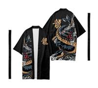 Bata tipo kimono de manga ancha 3/4 para hombre, talla asiática, estilo japonés, Negro 4, 6X-Large