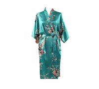 Bata tipo kimono de satén suelto para mujer, para boda, dama de honor, ropa de dormir, talla 36-50, Lago Azul, 22-24