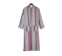Bata tradicional de algodón musulmán para hombre, para todas las estaciones, ropa árabe de manga larga, diseño de estampado a rayas (rosa, XL)