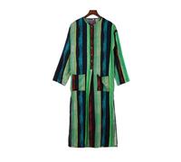 Bata tradicional de algodón musulmán para hombre, para todas las estaciones, ropa árabe de manga larga, diseño de estampado a rayas (azul aguamarina, XL)