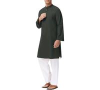 Bata tradicional Henley de manga larga de algodón para hombre, Gris9, 3XL