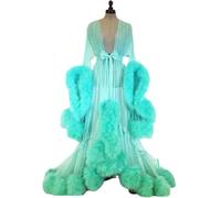 Bata Transparente De Tul para Mujer con Plumas Y Encaje Kimono De Noche Elegante Robe Boudoir Novia Manga Larga J One Size